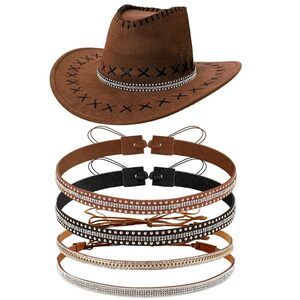 5679 4 Styles Rhinestone Cowboy Hat Bands Bling Panama Fedora Ethnic Cowboy